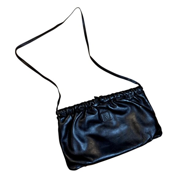 Vintage Anne Klein Leather Crossbody Clutch Purse Black Lightweight Party - Picture 1 of 9